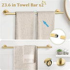 TURS Brushed Gold 10 Pieces Bathroom Hardware Set, SUS304 Stainless Steel 24 Inch Bath Towel Bar Set, Round Bathroom Accessories Kit Wall Mounted