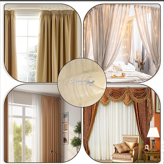 60 pcs Curtain Pleat Hooks, W Shape Pinch Pleat Hooks Clips, Stainless Curtain Drapery Hooks Pins