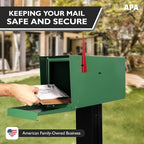 Ilyapa Modern Mailbox for Outside Post Mount - Green Powder Coated Metal Mailbox, Waterproof Letter Box for Parcels, with Recessed Magnetic Close Door