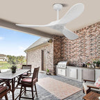 52" White Outdoor Ceiling Fan No Light,Solid Wood Modern Ceiling Fans Without Lights, Quiet High Cfm Energy Efficient 3 Blade Farmhouse Patio Dc Motor Rustic Exterior Large Living Room Ceiling Fan