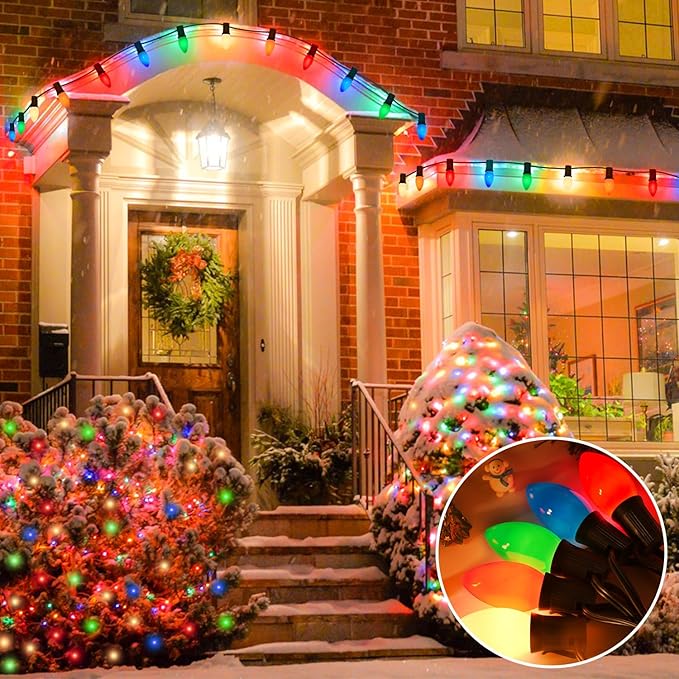 C7 Christmas Replacement Bulbs, 25 Pack Multicolor Ceramic Light Bulbs for Christmas Outdoor Indoor String Lights, E12/C7 Base, 5 Watt