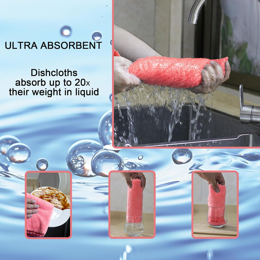 kimteny Kitchen Cloth Dish Towels, 13x28 Inches Premium Dishcloths, Super Absorbent Coral Velvet Microfiber Cleaning Cloths, Fast Drying Rags for Washing Dishes (13x28-6 Pack, Pink)