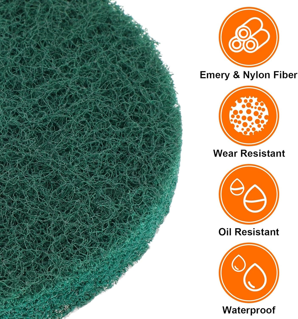 HARFINGTON 4pcs Scrubber Scouring Pads 180 400 800 1200 Grits 3 Inch Drill Power Brush Hoop and Loop Surface Conditioning Disc Drill Scuffing Disc Scrub Pads for Kitchen Cleaning, 4 Colors