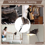 THARAHT Extendable Ostrich Feather Duster up to 16-47 inches Fluffy Feathers Long Handle Reusable for Cleaning Ceiling Fan Pendant lamp High Ceiling Blinds Furniture Feather Duster