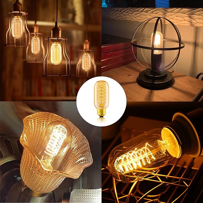 Edison Light Bulb 60w, 6 Pack Dimmable T45 Retro Bulb, 110v-130v, E26 Base Decorated Antique Filament Bulb, Amber Glass, 2200k Warm Yellow Incandescent Bulb, Used for Home Lighting