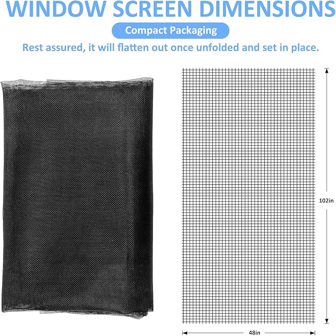 48"x102" Window Screen Mesh, Fiberglass Window Screen, Screen Door Mesh, Windows Screens and Screen Door Replacement, Patio Screen Mesh- Black