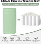 KitchLife Microfiber Cleaning Cloth Roll, 100 Pack - Tear-Away Microfiber Paper Towels, Lint-Free, Reusable, Washable for Kitchen, Car, Dishes, and Sensitive Surfaces (Bean Green)