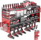 Power Tool Organizer Wall Mount, 4 Layer Heavy Duty Metal Tool Storage Rack, Power Tool Shelf Battery Storage with 8 Cordless Drill Holder，Utility Racks for Garage Workshop