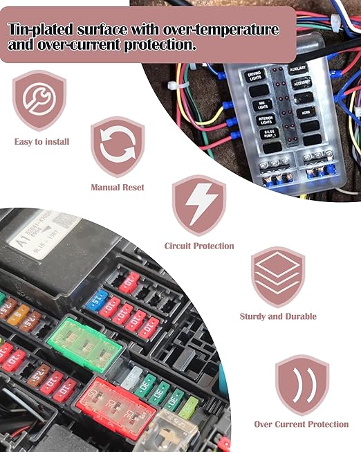 Resettable Standard Blade Fuse 3A ATC Automotive Fuse ATO Manual Reset Fuses Manual-Reset Blade Circuit Breaker for Boat Truck SUV Car Motorcycle 32VDC Fuses Assortment Kit