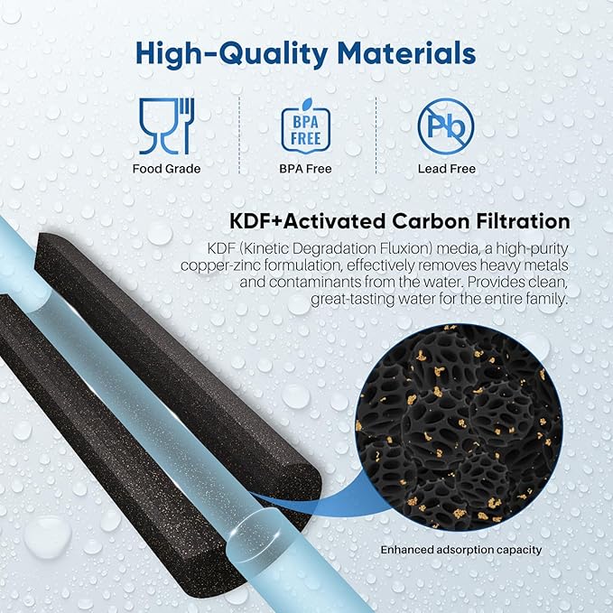 PUREPLUS 5 Micron 20" x 4.5" Whole House Coconut Shell Activated Carbon and KDF Water Filter, Heavy Metal Removal Replacement Water Filter, CTO20BB-KDF, 2 PACK