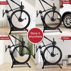 Foldable 2-in-1 Floor Bike Stand, Vertical & Horizontal Bicycle Storage Rack for Garage Storage, Indoor, Sturdy Carbon Steel, Fits Up To 29" Mountain/Road Bikes, No Drilling, Space-Saving