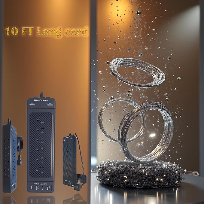 Surge Protector Power Strip Heavy Duty 10 ft Cord High Joules Protection (4800J)/18AC outlets/USBs (2A+2C PD20W)/1875W/15A,Flat Plug,Commercial,Industrial,Office,Home,College,Black,Insurance Coverage