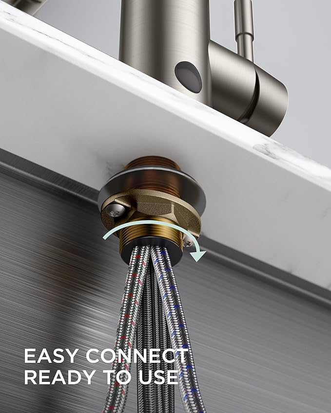 FORIOUS Touchless Kitchen Faucet Brushed Nickel, Smart Motion Sensor Spring Sink Faucet with Pull Down Sprayer Commercial Contemporary Hands-Free for Pot Filler, Farmhouse Camper Laundry Camper