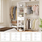 8ft Closet System with Drawers, 99 Inches Walk in Closet Organizer System with 3 Hanging Rods, Adjustable Built in Closets Systems, Sturdy Closets Insert, Easy Assembly, Max Load 1000 Lbs, White