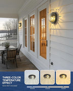 FEMILA 10" Round Bulkhead Outdoor Wall Light, Nautical Outdoor Lighting, Black Outdoor Light Fixture for Front Door/Porch/Patio, Aluminum Glass,UL Listed, 4FYX105FL BK SW