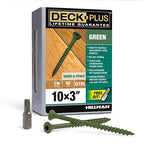 Deck Plus 3 Inch Epoxy Coated Exterior Wood and Fence Screws #10 x 3 Torx/Star Drive Included Coarse Thread, Outdoor Rust Resistant Decking Screw, Green, 1lb Box, 62 Pieces | 48404