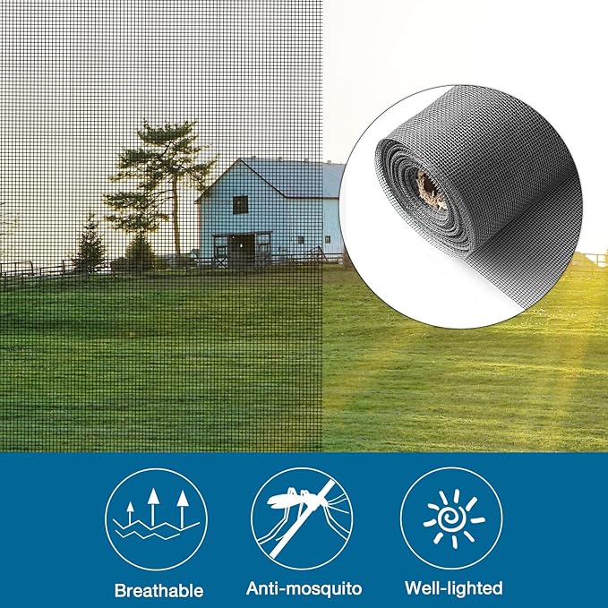 NeatiEase Window Screen Roll, 72"x50' Adjustable Flexible Fiberglass Screen Door Mesh - DIY Replacement Kit for Patio Porch Door Windows and Sliding Screen Doors(Gray)