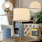 Set of 2 Table Lamp for Living Room Bedroom Farmhouse,26'' Touch Control Bedroom Aqua Blue Ceramic Lamps 3-Way Dimmable Bedside Lamps with USB A+C Ports Linen Shade for Home