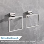 LANC Hand Towel Rings for Bathroom Wall Mount Brushed Finished Square Hand Towel Holder for Kitchen Towel Holder Lavatory SUS304 Stainless Steel Contemporary Style Shower Towel Racks Hanger, A8896BN