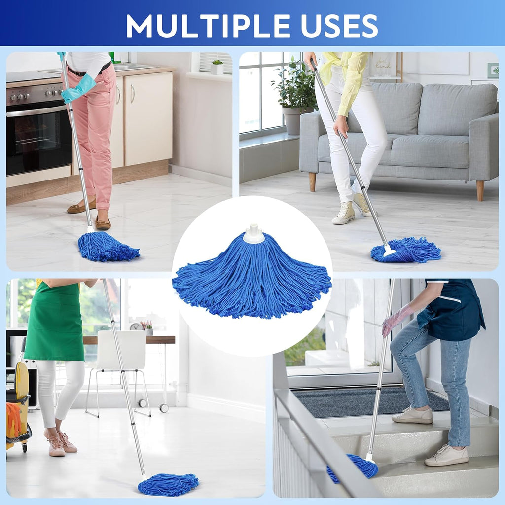 Matthew Microfiber Mop Replacement, Stainless Steel Spin Mop Handle with Wet Mop for Floor Cleaning (2 Mop Heads w/1 Handle) - Blue
