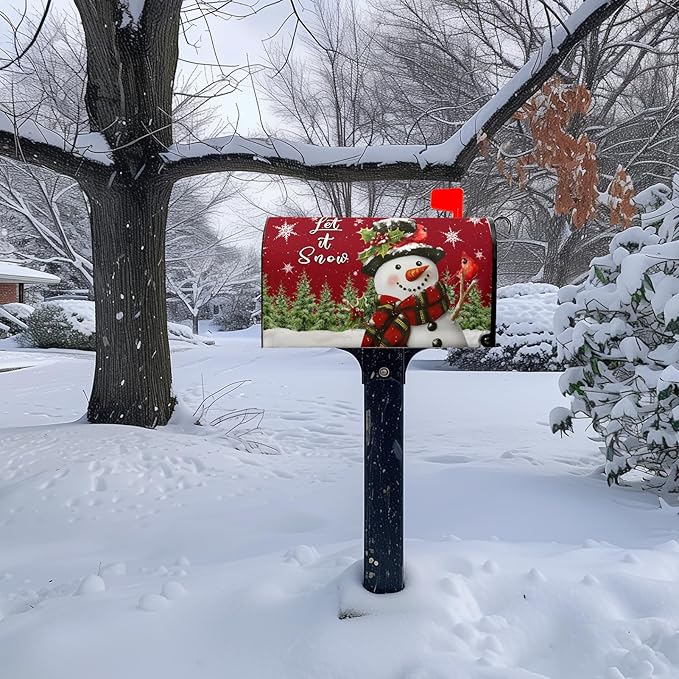 Snowman Mailbox Covers Magnetic Standard Size Xmas Cardinal Mailbox Cover 21X18 Inch Winter Pine Tree Post Box Letterbox Wraps for Garden Yard Christmas Decorations