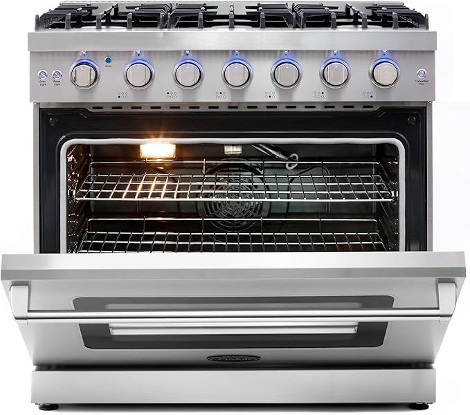 COSMO COS-EPGR366 36 in. Haven Collection 6.0 cu. ft. Gas Range, 6 Burners, Convection Oven, Knob LEDs, Storage Drawer, Stainless Steel