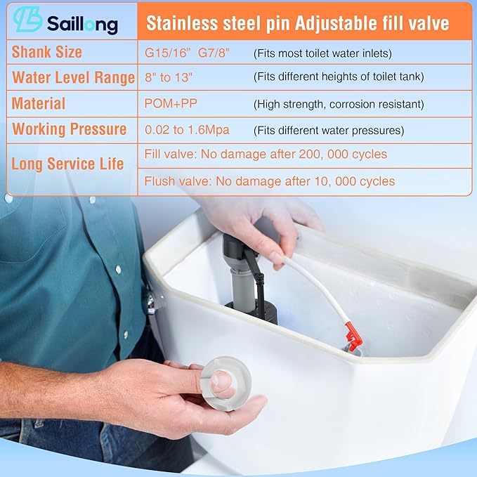 Saillong 12 Pack Toilet Fill Valve Replacement, Height Adjustable Universal Toilet Tank Flusher Replacement Kit, Leak-Proof Easy Install Fill Valve Repair Kit