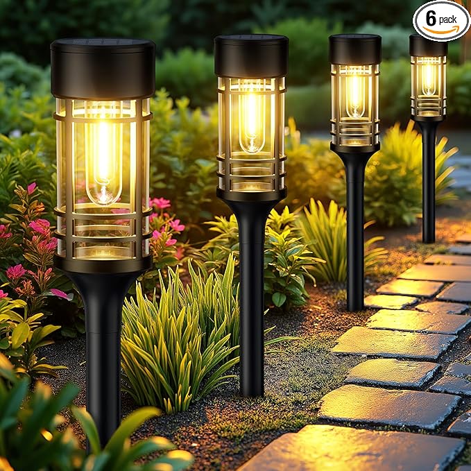 LETMY Solar Pathway Lights Outdoor, 6 Pack Solar Lights Outdoor Waterproof IP65, Bright Landscape Path Light Outdoo for Yard Walkway Lawn Drivewa Garden Decor, 3000K