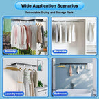 Gezen Clothes Drying Rack, Wall Mounted Drying Rack Clothing Retractable, Foldable Clothes Hanger Rack with 24 Hooks for Laundry Room Organization and Storage, Space Saving, Collapsible, Quad-Fold