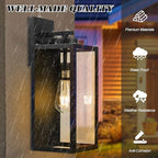 Outdoor Wall Light Fixture, Large 16" Exterior Black Lantern Waterproof, Farmhouse Porch Sconce Lighting with Glass, Modern Wall-Mounted Outside Lights for House, Garage, Patio Lamp