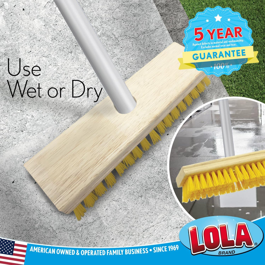 LOLA Deck Scrub Brush Outdoor Broom, Durable Bristles Remove Dirt, Grime, Grout, Leaves, Snow on Patios, Decks, Wet or Dry, 1 Pack