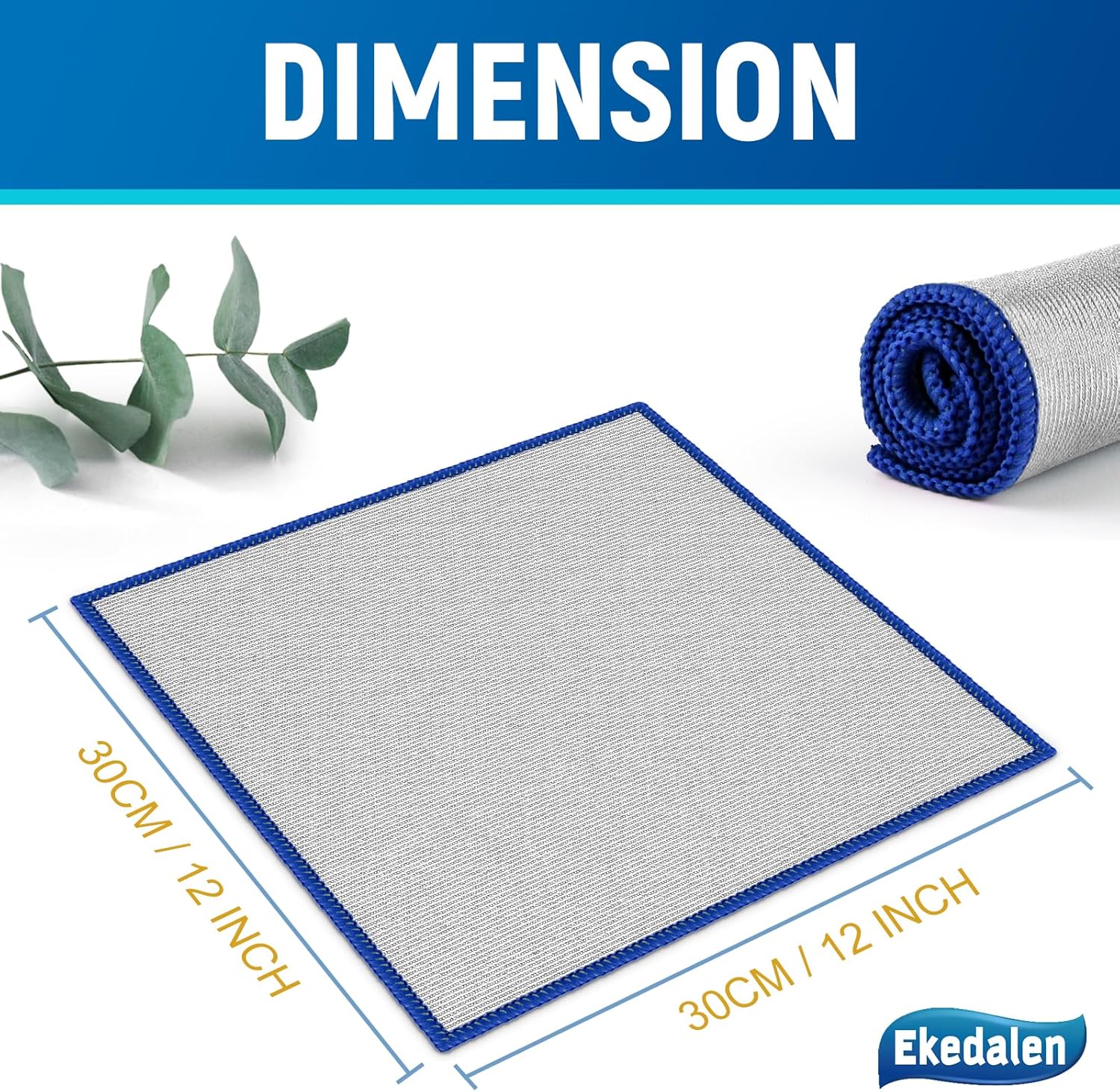 Microfiber Cleaning Cloth Polishing Glass Cleaner Absorbent Kitchen Towel Quick Drying Miracle Lint Free Rags for Household Auto Detailing Bathroom, Pack of 6, 12 x 12 Inch, Sliver-Blue