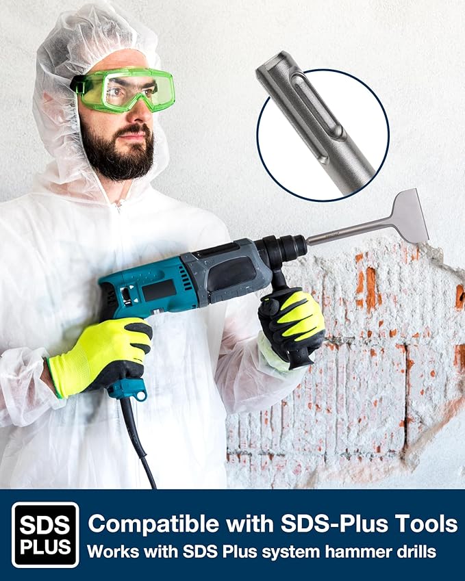 Firecore 4 Inch Tile Removal Chisel Bits for SDS Plus Rotary Hammer Drill, Steel Shovel Scaling Flat Chisel Tool for Thinset Vinyl Concrete Mortar Flooring Adhesives Glue