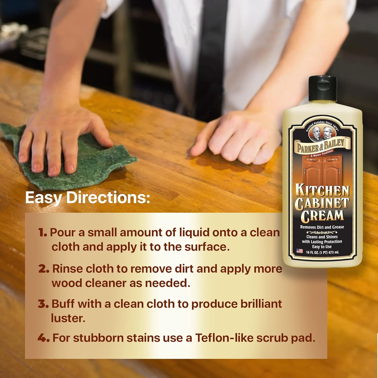 Parker & Bailey Kitchen Cabinet Cream - Multi-surface Wood Cleaner and Polish Furniture Quick Shine Restorer Protector Cabinets Surface Cleaner House Cleaning Supplies Home Improvement