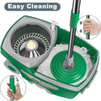 Dual Compartment Spin Mop and Bucket, Mop and Bucket with Wringer Set,360°Rotating Spinning Mopping for Floor Cleaning with 6 Microfiber Replacement Heads, 61" Extended Handle, 2X Wheel - Deep Green
