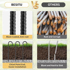16 Inches 24-Pack J Hook Rebar Stakes Heavy Duty Tent Stakes with Chisel Point End, Steel Ground Anchors Metal Garden Stakes Chain Link Fence Stakes Black Coated