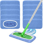 Reusable Mop Pads Compatible with Swiffer Sweeper Mop, Microfiber Dry Sweeping Cloths & Machine Washable Wet Pads Refill for Use on All Sealed Floors - Stone, Hardwood, Laminate & Tile (10 Blue)