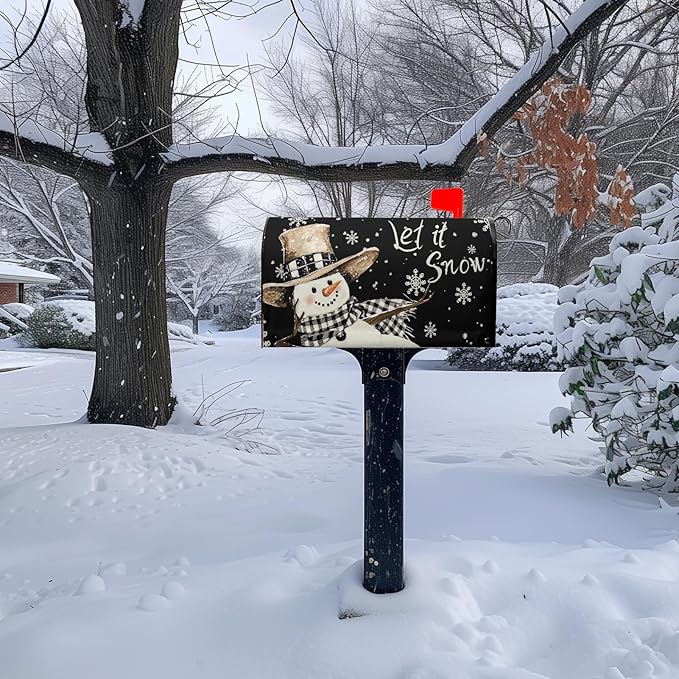 Winter Snowman Mailbox Cover Magnetic Large Size 25.5 x 21 Christmas Holiday Snowflakes Oversized Post Letter Box Wraps Decor for Outside Garden Yard Outdoor Decorations