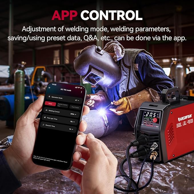 ARCCAPTAIN iControl TIG 205 Pro, 5 In 1 Cold Spot Stick/TIG Welder, 120V/240V Welding Machine with Large LED Display, 2T/4T, Hot start, Arc Force and Anti-stick