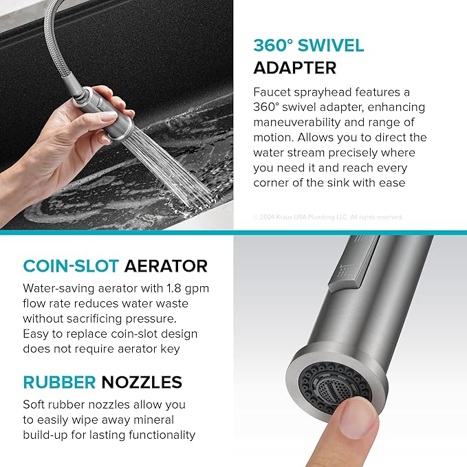 KRAUS Torak Pull Down Kitchen Faucet in Spot-Free Stainless Steel with 2 Function Sprayer, Pre-Attached Water Lines, and Mounting Hardware, KPF-2840SFS