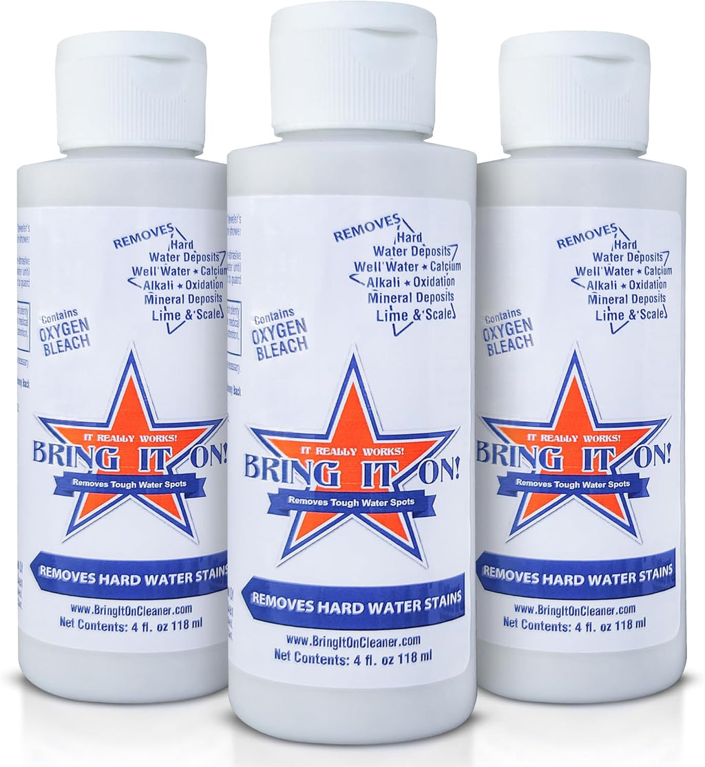 Bring It On Cleaner Hard Water Stain Remover - Shower Door, Windows, Fiberglass, Tubs, Chrome Tile & Grout Cleaner 4 Ounce (3 Pack)