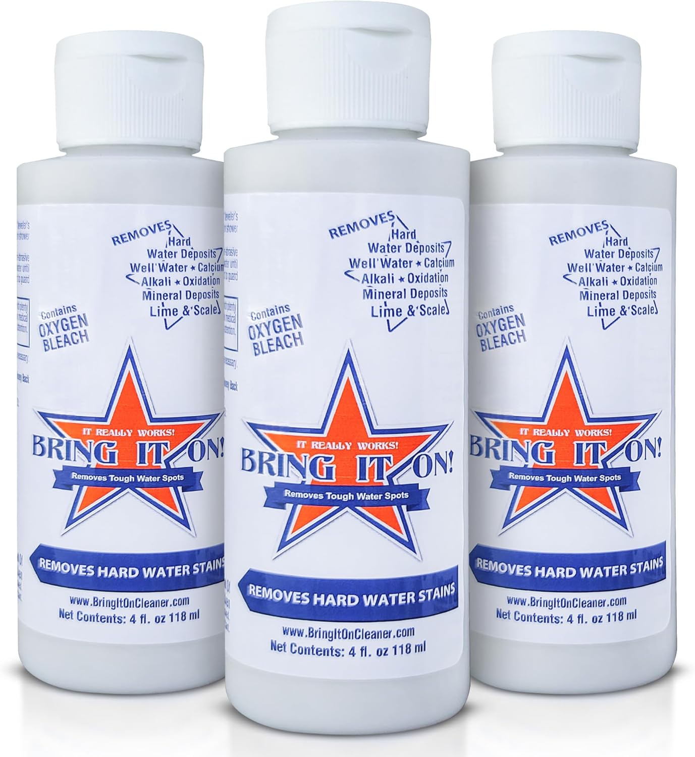 Bring It On Cleaner Hard Water Stain Remover - Shower Door, Windows, Fiberglass, Tubs, Chrome Tile & Grout Cleaner 4 Ounce (3 Pack)