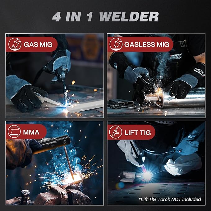 ARCCAPTAIN 160A MIG Welder 110V 220V 4 in 1 Welding Machine Gas MIG, Gasless MIG Flux Core Welder, Lift TIG, MMA Stick Welder, Welder Machine with Synergy for Beginner IGBT Inverter Portable Welder