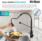 KRAUS Bolden Commercial Style 2-Function Single Handle Pull Down Kitchen Faucet in Matte Black/Black Stainless, KPF-1610MBSB (Pack of 1)