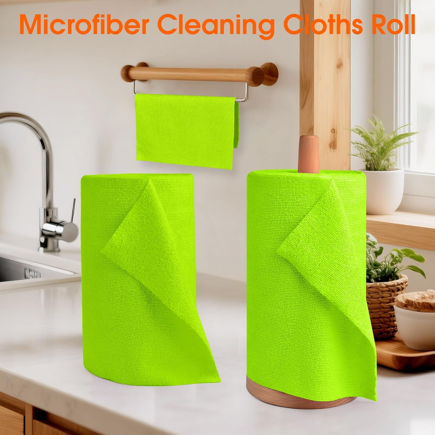Roll of Microfiber Cleaning Cloth –100 Pack, Tear Away Microfiber Towels, Reusable, Washable, Scratch-Free, Cleaning Supplies,Kitchen Towels for Car, Home, Kitchen, Dishes(Neon Green)