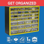 Akro-Mils 44-Drawer Plastic Drawer Storage Cabinet for Garage Organization, Bead Organizer, Building Bricks Storage, Teacher Toolbox, Makeup Organizer, 20" W x 6" D x 16" H, 10144 Yellow