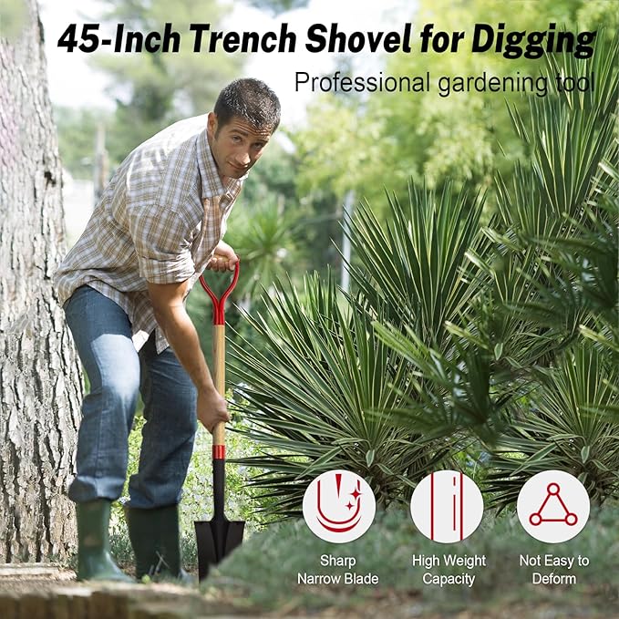 Nohovu Spade Shovel for Digging, Heavy Duty Shovel with D-Handle, Trench Shovel for Gardening, 45 Inches