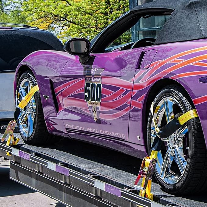 Adjustable Vehicle Tie Down Kit with Flat Hook Heavy Duty-Break Strength 10,000 lbs-Working Load 3333 lbs-2" x 10' Lasso Ratchet Straps for Car, Truck, UTV(Classic Yellow)