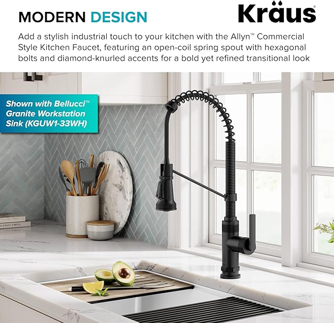 KRAUS Allyn Commercial Style 2-Function Single Handle Pull Down Kitchen Faucet in Matte Black, KPF-4110MB