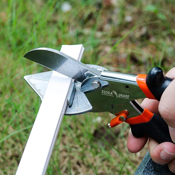 FLORA GUARD Miter Shears, Trimming Scissors for Angular Cutting of Molding, Adjustable at 45 to 135 Degrees, Hand Tool for Baseboard, PVC, DIY, Carpentry, and Crafts, with 2 Replacement Blades